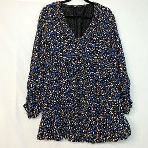 Zara Black Floral Mini Dress with Tiered Frills M